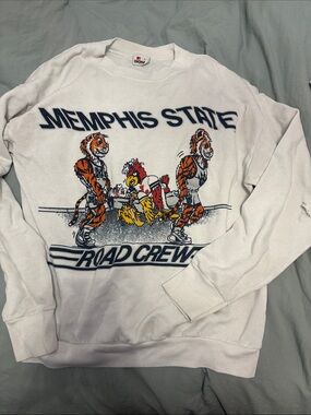 Memphis State Road Crew Graphic Sweatshirt - White has a whole in the sleeve !!